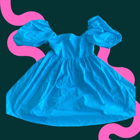 Turquoise Babydoll Dress with Puff Sleeves - Picture 1 of 5
